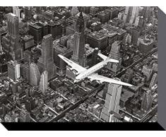 1art1 63904 New York - Douglas DC-4 Flugzeug Über Manhattan Poster Leinwandbild Auf Keilrahmen 80 x 60 cm