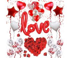 ASANMU Hochzeitsdeko Set, 1000 Rosenblätter+Rot Love Luftballons+Herz Luftballons+Folienballon+Latex Luftballons für Romantische Hochzeit Brautdusche Valentinstag Muttertag Geburtstag Party Deko Set