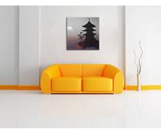 Buddhistischer Tempel in Asien B&W Detail, Format: 70x70 auf Leinwand, XXL riesige Bilder fertig gerahmt mit Keilrahmen, Kunstdruck auf Wandbild mit Rahmen, günstiger als Gemälde oder Ölbild, kein Poster oder Plakat