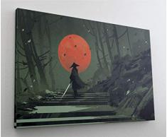Asien Samurai Krieger Leinwand Canvas Bild Wandbild Kunstdruck L2082 Größe 100 cm x 70 cm