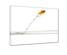 Wandbild - Springender Goldfisch - Bild auf Leinwand - 50x40 cm einteilig - Leinwandbilder - Tierwelten - Asien - Fisch mit Schleierschwanz - orangener Fächerschwanz
