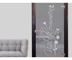GRAZDesign Fenstertattoo Willkommen mit Blumen, Fensteraufkleber Flur, Glastür Aufkleber / 79x30cm