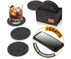 DINING concept I Filz Glasuntersetzer rund 10er Set mit Aufbewahrungsbox I Premium Filz Tischuntersetzer für Gläser waschbar I Design Tassen-Untersetzer Filz dunkelgrau & GRATIS Smartphone Untersetzer