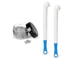 AIEVE 1000 Reinigungsperlen Reinigungskugeln Edelstahl Ø 3mm Kugel mit 2 STK. Reinigungsbürste Bürste Reiniger Set für Dekanter Vase Karaffen Flaschen Thermosflaschen