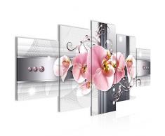 Bilder Blumen Orchidee Wandbild 200 x 100 cm Vlies - Leinwand Bild XXL Format Wandbilder Wohnzimmer Wohnung Deko Kunstdrucke Rosa Grau 5 Teilig - Fertig zum Aufhängen 008351a