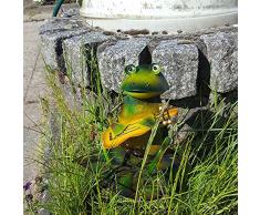 COM-FOUR® Dekofigur Frosch mit Gitarre, Gartenfigur aus bunt lackiertem Metall im Frosch-Design, ca. 30x23x16cm