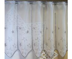 Scheibengardine nach Maß edel bestickt mit Sternen in silber - Höhe 60 cm - Breite der Gardine durch Stückzahl in 32 cm Schritten wählbar - Weihnachtsgardine Stern Bistro mit Spitze Fensterbild Weihnachten Sterne Typ302
