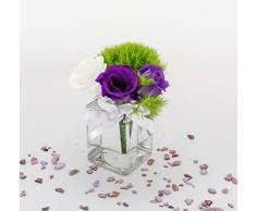 casavetro 12 x kleine Mini Vasen Set eckig-120 ml Glas klar Deko Blumen-Vase Hochzeit (12 x Schleife-Weiss)