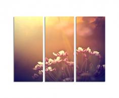 Blumenbild Vintage Retro 3x40x90cm dreiteiliges Wandbild auf Leinwand und Keilrahmen fertig zum aufhängen - Unsere Bilder auf Leinwand bestechen durch ihre ungewöhnlichen Formate und den extrem detaillierten Druck aus bis zu
