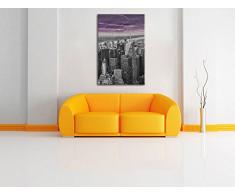 Skyline New York unter Gewitterhimmel schwarz/weiß, Format: 60x80 auf hochkantiges Leinwand, XXL riesige Bilder fertig gerahmt mit Keilrahmen, Kunstdruck auf Wandbild mit Rahmen, günstiger als Gemälde oder Ölbild, kein Poster oder Plakat