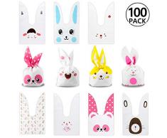 Yosemy Geschenktüten Set - Hasen Biscuit Tüte, Candy Bag, 100pcs Schön Hasenohren Tüten Süßigkeiten Kekse und Geschenke, Geschenktüten/Tüten Kindergeburtstag mitgebsel, Candy Bar Zubehör