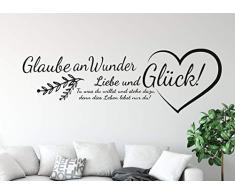 tjapalo® pk229 Wandtattoo Glaube an Wunder Liebe und Glück wandtattoo wohnzimmer spruch zitat Wandsticker Flur und Diele, Farbe: Schwarz, Größe: B80xH27cm