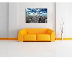 New York unter bewölktem Himmel schwarz/weiß Format: 100x70 auf Leinwand, XXL riesige Bilder fertig gerahmt mit Keilrahmen, Kunstdruck auf Wandbild mit Rahmen, günstiger als Gemälde oder Ölbild, kein Poster oder Plakat