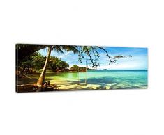 Keilrahmenbild - Tropical Beach Under Blue Sky - Thailand - Bild auf Leinwand 120 x 40 cm - Leinwandbilder Bilder als Leinwanddruck Landschaften Asien - Schaukel am Strand