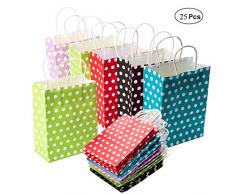 Mengger Geschenktüten Papier Geschenktaschen Präsenttüten Papiertüten Papiertaschen Tragetaschen 25 pcs Papiertüte Tüten mit Griff Kordel Kraftpapier für Kinder Geburtstagsparty Weihnachten Hochzeit