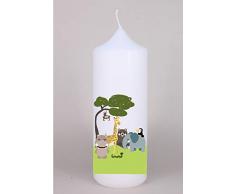 Kerzenhelden Taufkerze mit Namen und Datum Motiv Dschungel Tiere Geschenk Taufe Altarkerze Weiß