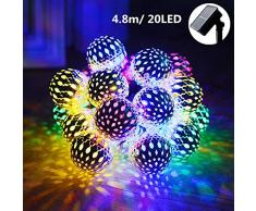 Solar Lichterkette Aussen, Morbuy 8 Modes Wasserfest 4.8m/20LED Draussen Dekoration für Garten Terrasse Hof Haus Weihnachtsbaum Feiern Marokkanische Schmiedeeiserne Hohle Silberne Kugel (Mehrfarbig)