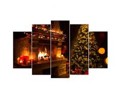 WMWSH Bilder Abstrakt 5 Teilig Wandbild Weihnachtsbaumkerze Kreativ Vlies - Leinwand Bild Wandbilder Wohnzimmer Wohnung Deko Kunstdrucke Modern Wandbilder Design Abstrakt Poster Wanddekoration