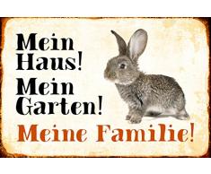 Schatzmix Mein Haus! Mein Garten! Meine Familie! Hase Kaninchen karnickel Rabbit Metal Sign deko Schild Blech Garten