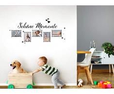 Wandaro Wandsticker Spruch Schöne Momente + 5 Fotorahmen | schwarz 89 x 40 cm | Wandaufkleber Flur Wandspruch Wohnzimmer Wandtattoo Aufkleber W3477