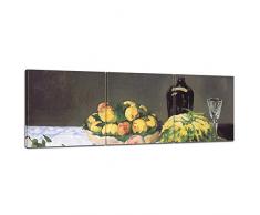 Bilderdepot24 Leinwandbild Panorama Édouard Manet - Alte Meister Stilleben mit Melone und Pfirsichen 120x40cm 3tlg. - fertig gerahmt, direkt vom Hersteller