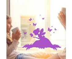 ilka parey wandtattoo-welt® Fensterbild Wandtattoo Fee Elfe auf Wiese mit Schmetterlingen Fenstertattoo Fensteraufkleber Fenstersticker Wandbild Wandaufkleber Wandsticker Aufkleber Sticker M2099 - ausgewählte Farbe: *lila* ausgewählte