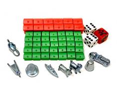 Monopoly Classic Zubehör Set mit 35x Häusern, 12x Hotels, 3X Würfel, 8X Metallfiguren