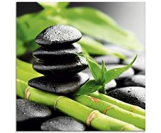 Artland Glasbilder Wandbild Glas Bild einteilig 30x30 cm Quadratisch Asien Wellness Zen Steine Lavasteine Bambus Wassertropfen Entspannung T5WD