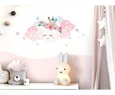 Little Deco Wandsticker Kinderzimmer Mädchen Mond & Wolken I L - 60 x 31 cm (BxH) I Wandtattoo Babyzimmer selbstklebend Wandaufkleber Sterne Blumen Kinder DL267