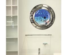 Wandkings Wandsticker Bullauge Unterwasserwelt - Fische unter Wasser - 30 x 30 cm SILBER