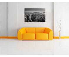 New York City bei abendrotem Sonnenuntergang Kunst B&W, Format: 100x70 auf Leinwand, XXL riesige Bilder fertig gerahmt mit Keilrahmen, Kunstdruck auf Wandbild mit Rahmen, günstiger als Gemälde oder Ölbild, kein Poster oder Plakat