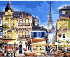 DIY Ölfarbe nach Anzahl Kit Paris Maritime Hotel DIY Ölgemälde Geschenk-Kits Vorgedruckte Leinwand Kunst Home Decoration 16 * 20 Zoll Rahmenlos