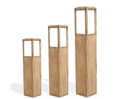 Rebecca Mobili 3er Set Windlichtsäulen, Dekolaterne in Hellbraun, Paulownienholz Plexiglas, im Country-Stil, Wohnzimmer Schlafzimmer – Maße: 111 x 20 x 20 cm (HxLxB) – Art. RE4666