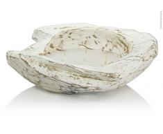 Teakschale Weiß gekalkt Mehrdocht Kerze, Durchmesser 40 cm