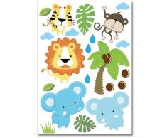Wandkings WS-50041 Baby Safari Tiere Wandsticker Set, 40-Aufkleber, 2 DIN A4 Bögen, Gesamtfläche 60 x 20 cm