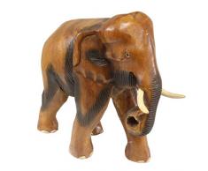 Oriental Galerie Holz Elefanten Figur Stulptur Deko Tierfigur Afrika Handarbeit Dekoration Massiv Braun Klein