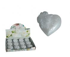 3 x Weiße Herz Kerze mit Rosendekor Rosenkerze Herzkerze metallic-finish