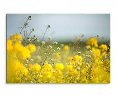 XXL Fotoleinwand 120x80cm Landschaftsfotografie – Wiese mit gelben Blumen auf Leinwand exklusives Wandbild moderne Fotografie für ihre Wand in vielen Größen