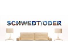 Wandtattoo farbige Wandschrift Städtename Schwedt/Oder mit Sehenswürdigkeiten 80 x 7 cm Länge