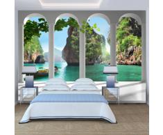 murando Fototapete Paradies 350x256 cm Vlies Tapeten Wandtapete XXL Moderne Wanddeko Design Wand Dekoration Wohnzimmer Schlafzimmer Büro Flur Meer See Laguna Landschaft Thailand grün Natur 10110903-13