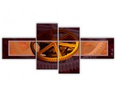 Bilder Zahnrad Technik Bild auf Leinwand 4-Teilig: 130x60 cm Gelb