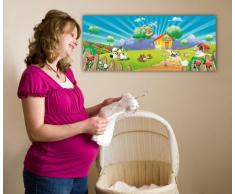 Leinwandbild Panorama Nr. 123 Haustiere 100x40cm, Keilrahmenbild, Bild auf Leinwand, Farm Bauernhof Feld Kinder
