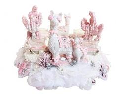Adventskranz DRAMA LAMA weiß-rosa Luxus Shabby Weihnachtskranz Teelichter Lama Adventsdeko Tischkranz ausgefallene Landhaus Weihnachtsdeko Federkranz Advent