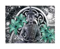 Fototapete Buddha Lilie Grün 396 x 280 cm Vlies Wand Tapete Wohnzimmer Schlafzimmer Büro Flur Dekoration Wandbilder XXL Moderne Wanddeko - 100% MADE IN GERMANY - Feng Shui Runa Tapeten 9108012b