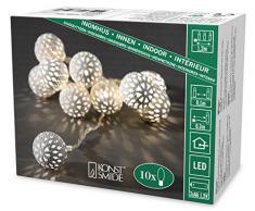 Konstsmide 3188-103 LED Dekolichterkette mit kleinen weißen Metallbällen / für Innen / Batteriebetrieben: 3xAA 1.5V (exkl.) / 10 warm weiße Dioden / transparentes Kabel