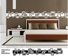 Wandtattoo selbstklebend Bordüre Retro Style Kreis Quadrat Streifen Set Kreise Banner Aufkleber Wohnzimmer 1U140, Farbe:Dunkelgrau Matt;Länge x Breite:200cm x 28cm