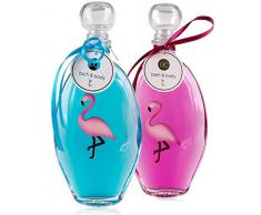 Flamingo Bade & Duschgel - in Glasflasche mit Geschenkband - Bath & Body - 2x 200ml - Set aus beiden Düften und Farben