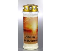 Kerzen Junglas Grablicht, Grabkerze, Amoi seg ma - 21x7,5 cm - 3909 - ca. 7 Tage Brenndauer – Trauerkerze mit Motiv und Spruch - Motivkerze - Gedenkkerze
