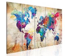 murando - Bilder Weltkarte 200x80 cm Vlies Leinwandbild 5 Teilig Kunstdruck modern Wandbilder XXL Wanddekoration Design Wand Bild - Abstrakt bunt Landkarte Reise k-A-0179-b-o