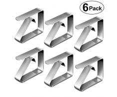 PAMIYO 6 Stück Tischdeckenklammer,Tischtuchklammer aus Edelstahl Tischabdeckungsklemmen,Tischdeckenhalter Tischtuch Clips Tischtuch Clips für Restaurant,Partys,Picknicks Buffets - Silber